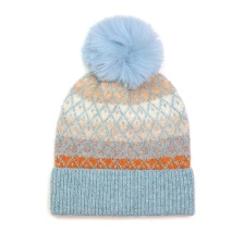 Blue Mix Recycled Blend Diamond Knit Bobble Hat by Peace of Mind